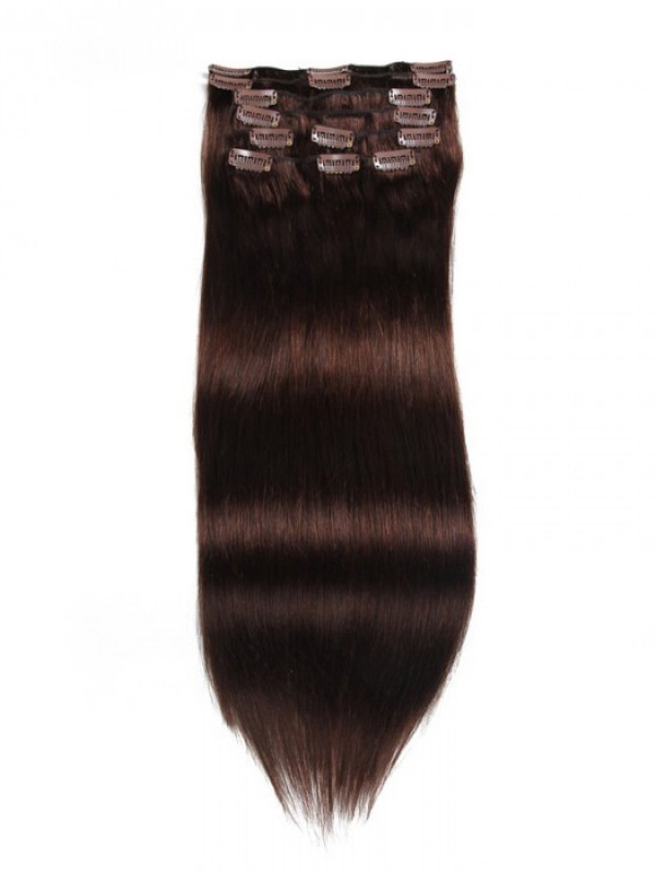 Clip Marrone Scuro Nelle Estensioni Dei Capelli Capelli Vergini 8 Pezzi / Set