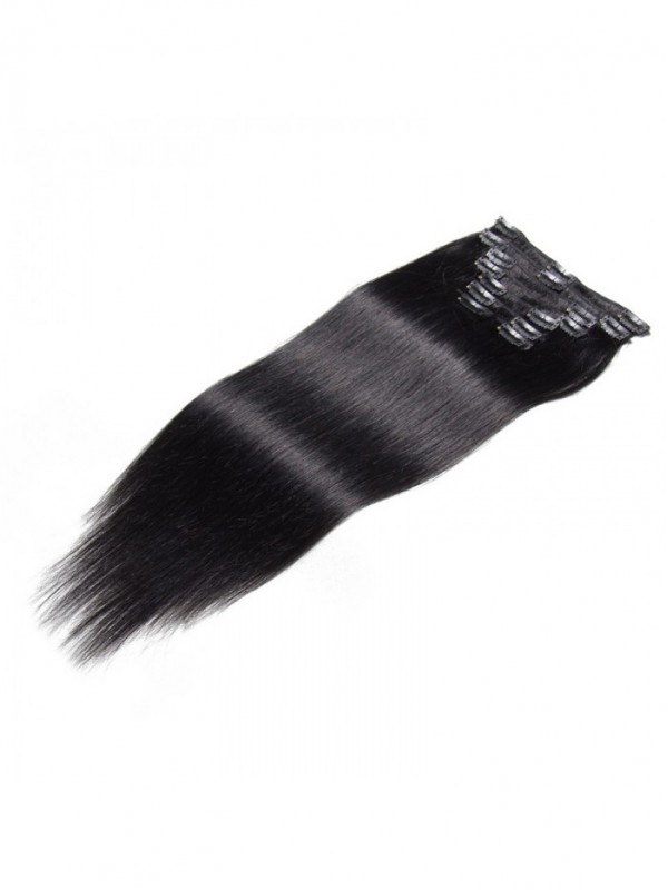 Jet Black Clip Nelle Estensioni Dei Capelli Capelli Vergini 8 Pezzi / Set