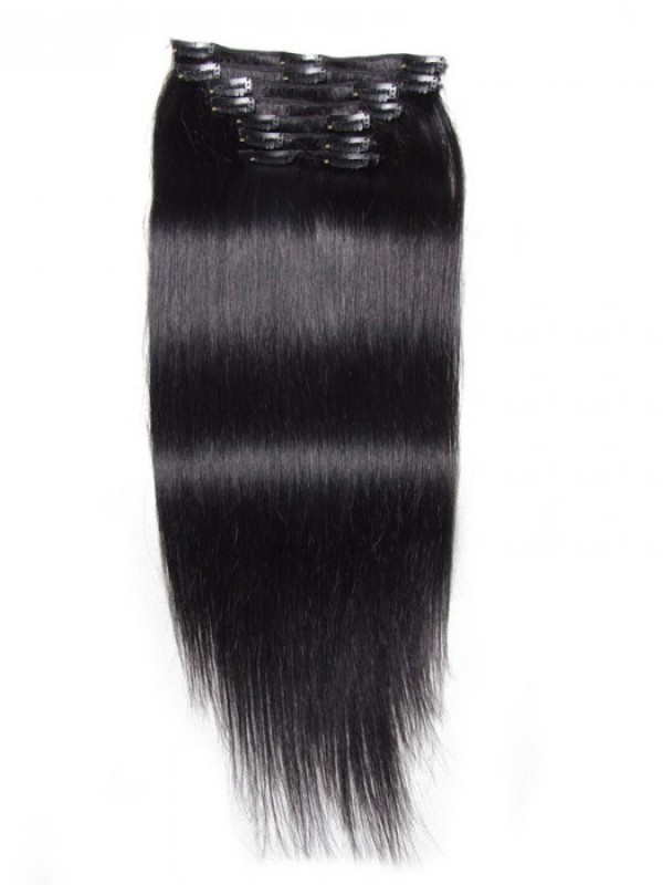 Jet Black Clip Nelle Estensioni Dei Capelli Capelli Vergini 8 Pezzi / Set