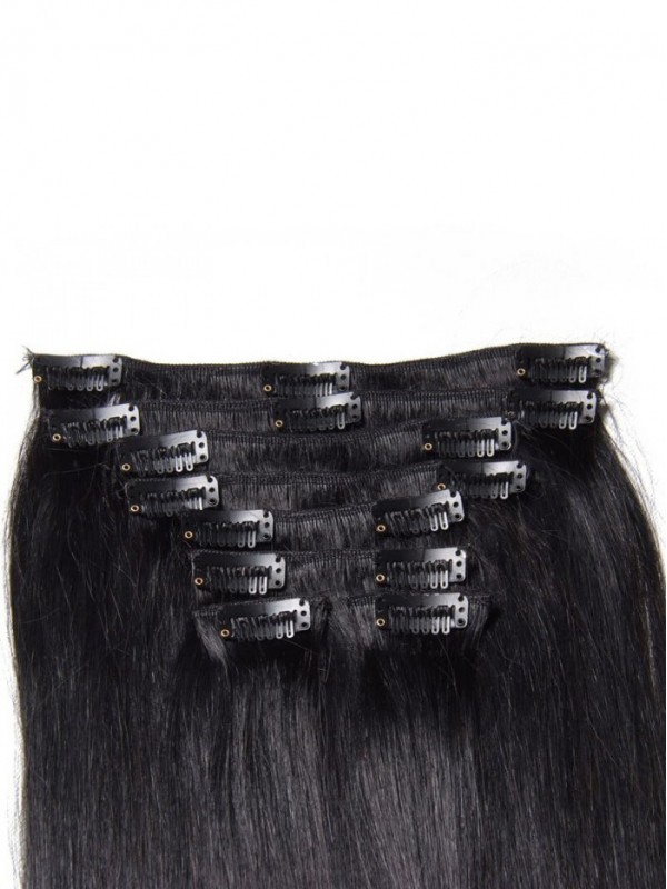 Jet Black Clip Nelle Estensioni Dei Capelli Capelli Vergini 8 Pezzi / Set