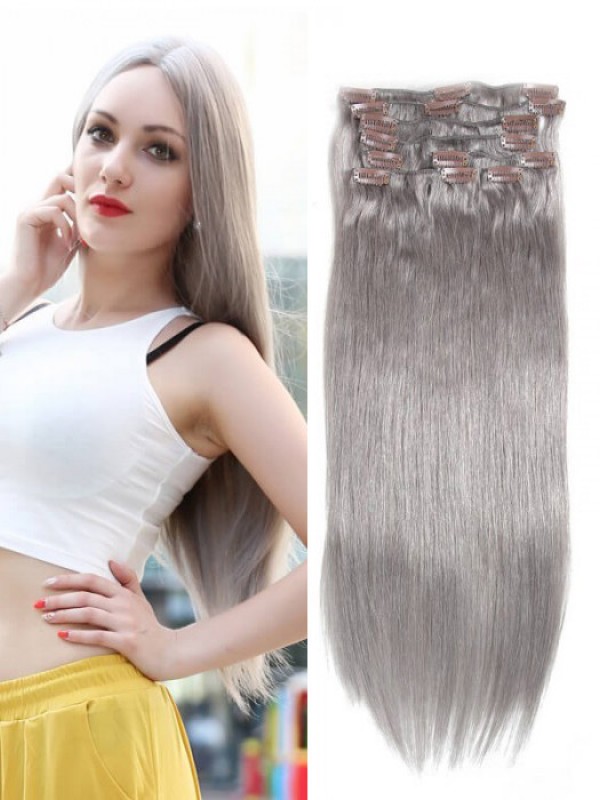 Clip Grigia Da 100 G Nelle Estensioni Dei Capelli Estensioni Dei Capelli Vergini Economici 8 Pezzi / Set