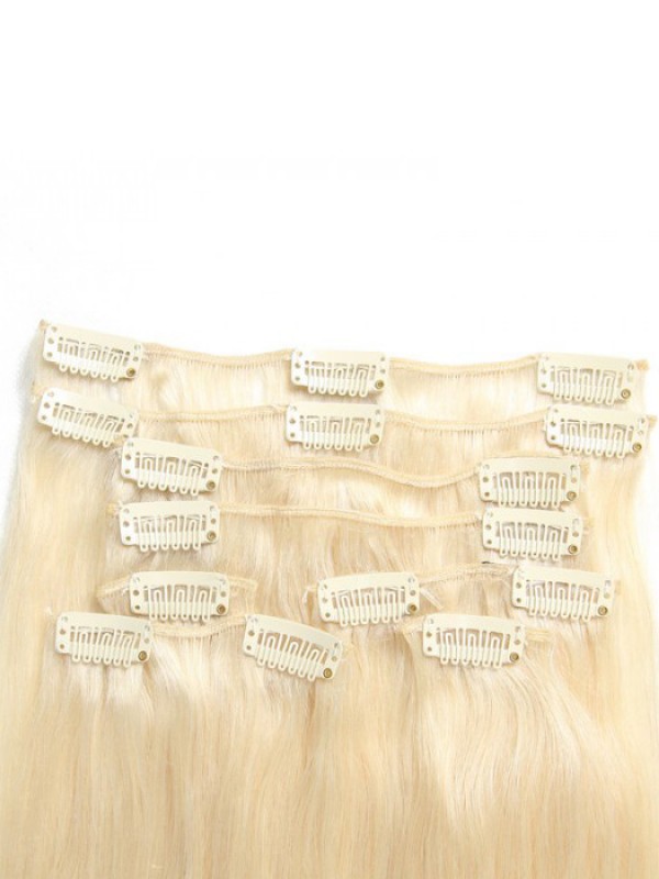 Clip Bionda Platino 115G Nei Capelli Estensioni Dei Capelli Vergini Economici 8 Pezzi / Set
