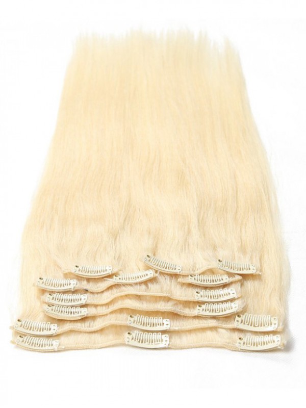 Clip Bionda Platino 115G Nei Capelli Estensioni Dei Capelli Vergini Economici 8 Pezzi / Set