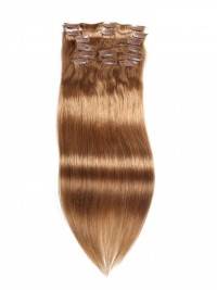 Clip Di Estensioni Dei Capelli Vergini Castano Chiaro Da 115 G Nei Capelli 8 Pezzi / Set
