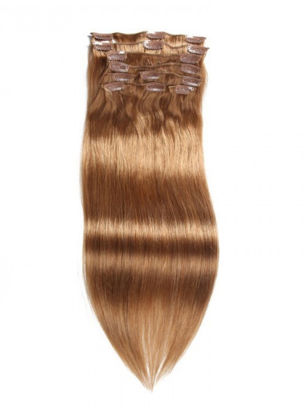 Clip Di Estensioni Dei Capelli Vergini Castano Chiaro Da 115 G Nei Capelli 8 Pezzi / Set