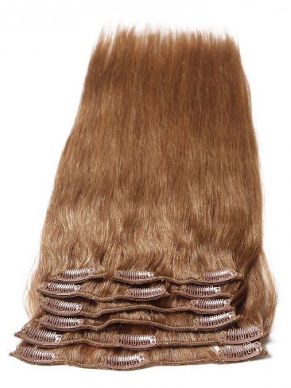 Clip Di Estensioni Dei Capelli Vergini Castano Chiaro Da 115 G Nei Capelli 8 Pezzi / Set
