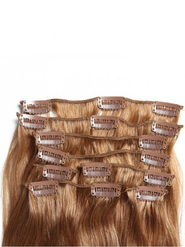 Clip Di Estensioni Dei Capelli Vergini Castano Chiaro Da 115 G Nei Capelli 8 Pezzi / Set