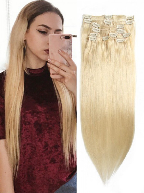 100G Clip Bionda Più Leggera Nelle Estensioni Dei Capelli Estensioni Dei Capelli Vergini Economici 8 Pezzi / Set