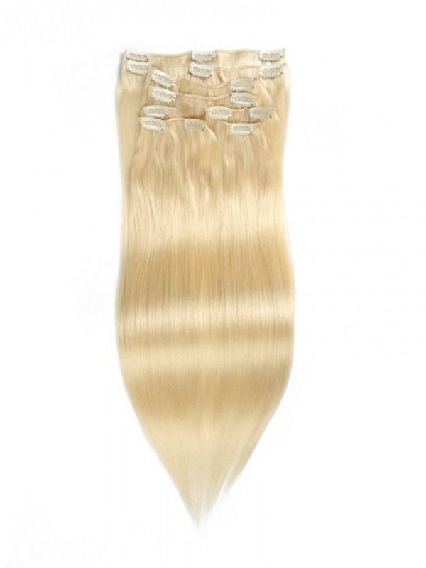 100G Clip Bionda Più Leggera Nelle Estensioni Dei Capelli Estensioni Dei Capelli Vergini Economici 8 Pezzi / Set