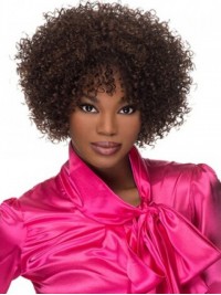 Parrucche Sintetiche Senza Cappuccio Afro-Capelli Ricci Castani Medi 10 Pollici