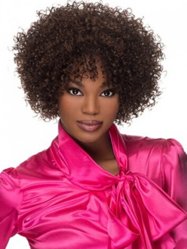 Parrucche Sintetiche Senza Cappuccio Afro-Capelli Ricci Castani Medi 10 Pollici