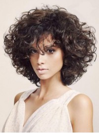 Parrucca Senza Cappuccio Per Capelli Umani Ondulati Corti A Strati Con Frangetta 12 Pollici