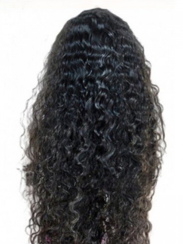 Parrucche Di Capelli Umani In Pizzo Pieno Riccio Nero Lungo Con Capelli Da Bambino 24 Pollici