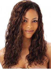 Parrucca Di Capelli Umani Afro-Capelli Lunghi Ricci In Pizzo Con Frangia Laterale 22 Pollici