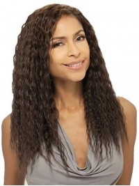 Parrucche Per Capelli Umani Senza Cappuccio Ricci Lunghi Afro Con Frangia Laterale 18 Pollici