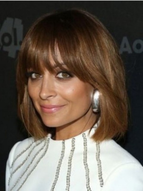 Parrucca Per Capelli Lisci Corti Senza Cappuccio Stile Bob Con Frangetta 10 Pollici