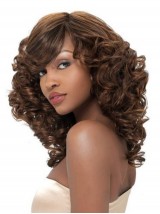 Parrucche Sintetiche Frontali In Pizzo Con Capelli Afro Ondulati Lunghi Con Frangia Laterale 16 Pollici