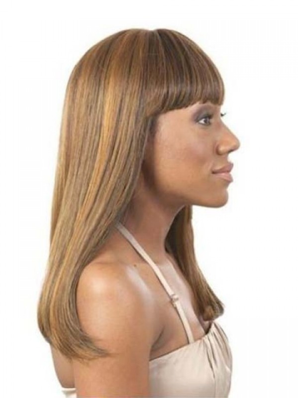 Capelli Umani Senza Cappuccio Lunghi Dritti Afroamericani Con Frangetta 18 Pollici