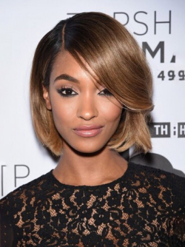 Jourdan Dunn Parrucche Per Capelli Umani In Pizzo Stile Bob Corto Con Frangia Laterale 10 Pollici
