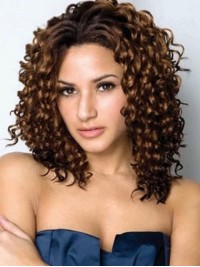 Parrucca Sintetica Senza Cappuccio Riccia Lunga Con Riga Centrale Afro-Capelli 16 Pollici