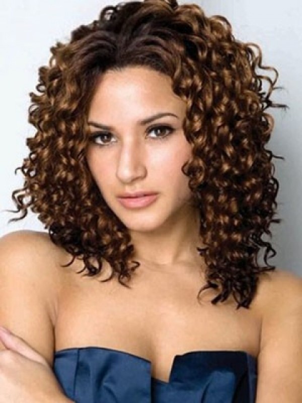 Parrucca Sintetica Senza Cappuccio Riccia Lunga Con Riga Centrale Afro-Capelli 16 Pollici