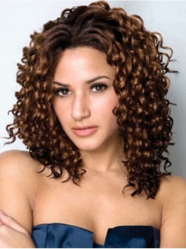 Parrucca Sintetica Frontale In Pizzo Riccio Lungo Con Riga Centrale Afro-Capelli 16 Pollici