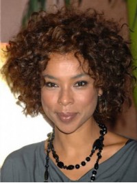 Parrucche Per Capelli Umani Senza Cappuccio Ricci Corti Castani Afro 10 Pollici