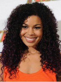 Parrucche Per Capelli Umani Senza Cappuccio Ricci Lunghi Afro Con Frangia Laterale 20 Pollici