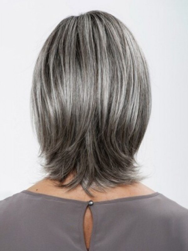 Parrucche Sintetiche Senza Cappuccio Grigio Medio Dritto 12 Pollici