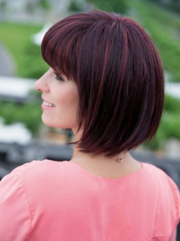 Parrucche Sintetiche Senza Cappuccio Stile Bob Corto E Dritto Claret Con Frangia