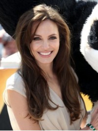 Angelina Jolie Parrucche Per Capelli Umani In Pizzo Lungo Rettilineo Con Frangia Laterale