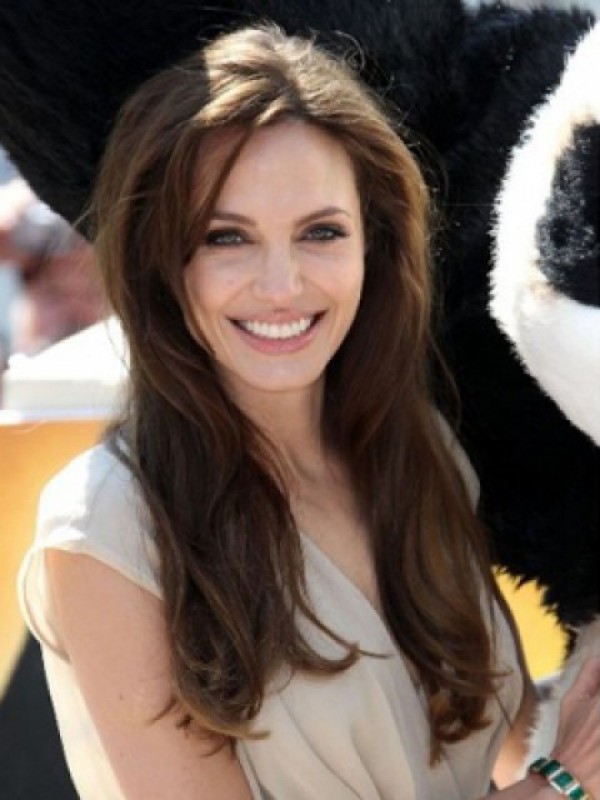 Angelina Jolie Parrucche Per Capelli Umani In Pizzo Lungo Rettilineo Con Frangia Laterale