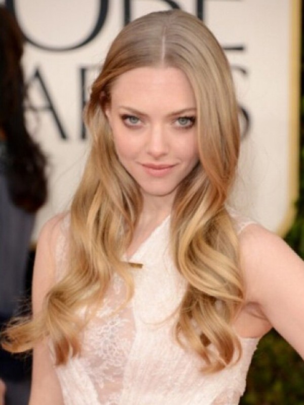 Amanda Seyfried Central Parting Parrucche Per Capelli Umani Con Pizzo Ondulato Lungo Biondo