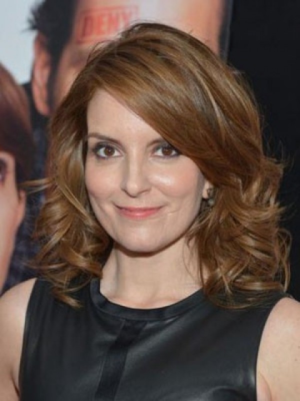 Parrucche Per Capelli Umani Con Parte Anteriore In Pizzo Ondulato Medio Tina Fey Con Frangia Laterale