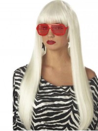 Parrucche Sintetiche Senza Cappuccio Lady Gaga Bianche Lunghe Diritte Con Frangia