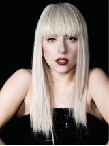 Parrucche Sintetiche Senza Cappuccio Lady Gaga Bianche Lunghe E Dritte Con Frangia