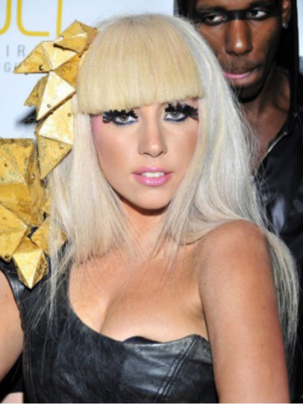 Parrucche Sintetiche Senza Cappuccio Lady Gaga Bianche Lunghe E Dritte Con Frangia