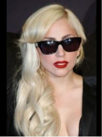 Parrucche Sintetiche Senza Cappuccio Ondulate Lunghe Lady Gaga Bionda Con Frangia Laterale