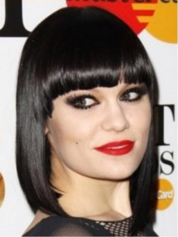 Jessie J Black Bob Style Parrucche Sintetiche Senza Cappuccio Corte E Dritte Con Frangia