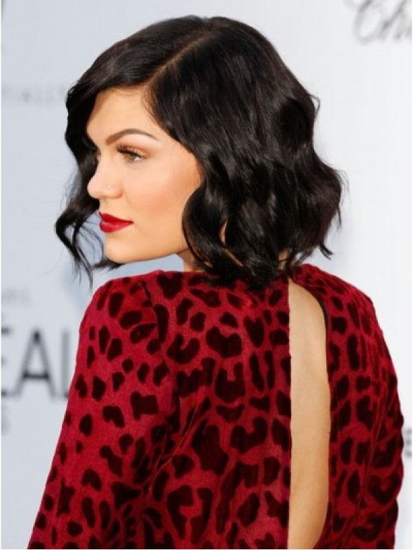 Parrucche Di Capelli Umani Monofilamento Ondulati Corti Stile Jessie J Bob Con Frangia Laterale