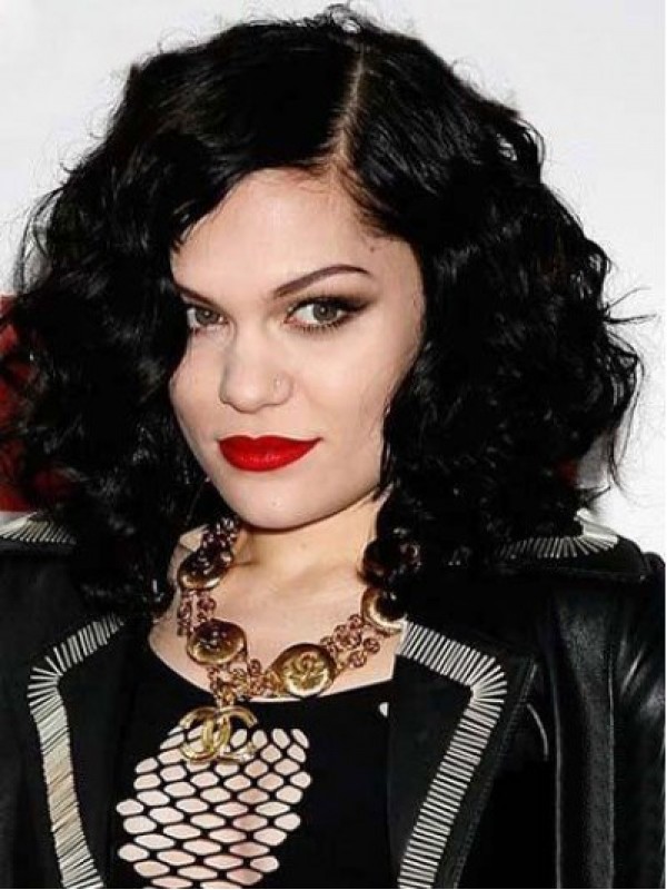 Parrucche Sintetiche Senza Cappuccio Ricci Medio Jessie J Con Frangia Laterale