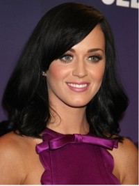 Parrucche Di Capelli Umani Monofilamento Ondulati Lunghi Di Katy Perry Con Frangia Laterale