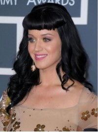 Parrucche Di Capelli Umani Senza Cappuccio Ondulati Lunghi Di Katy Perry Con Frangetta