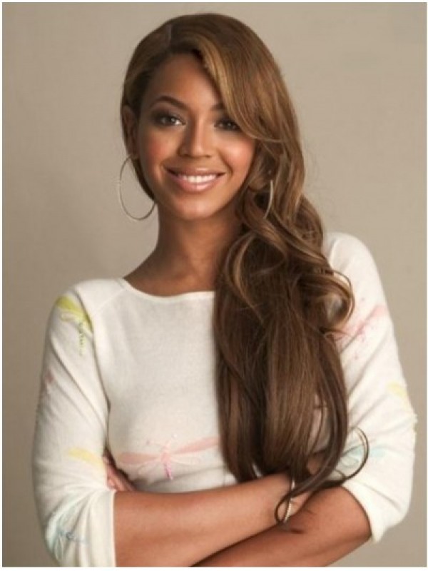 Parrucche Di Capelli Umani In Pizzo Pieno Ondulato Lungo Beyonce Con Frangia Laterale