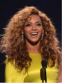Parrucche Per Capelli Umani Senza Cappuccio Ricci Lunghi Beyonce Con Frangia Laterale