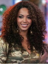 Parrucche Per Capelli Umani Senza Cappuccio Ricci Lunghi Beyonce Con Frangia Laterale