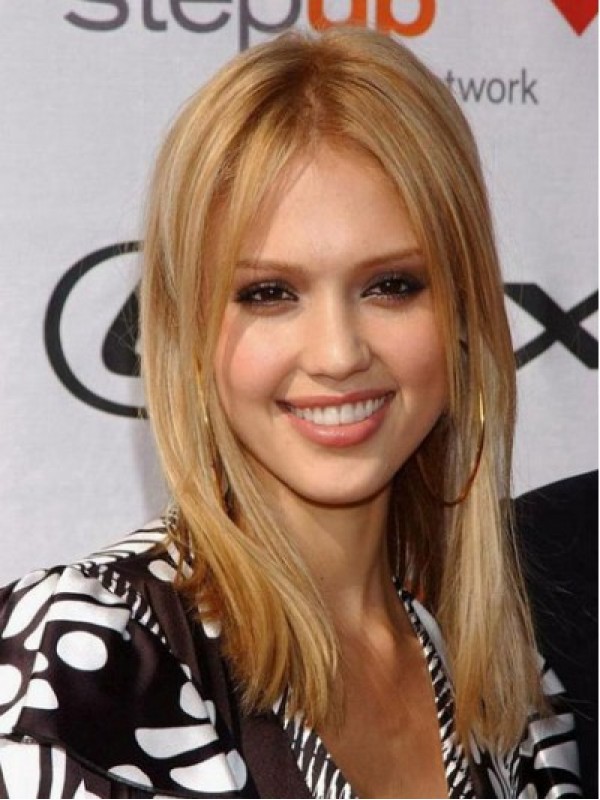 Parrucche Piene Di Capelli Umani In Pizzo Con Riga Centrale Bionda Jessica Alba