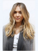 Jessica Alba Parrucche Per Capelli Umani Senza Cappuccio Con Scollatura Centrale Ondulata Lunga