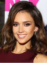 Jessica Alba Parrucche Di Capelli Umani Senza Cappuccio Ondulati Medi Con Frangia Laterale