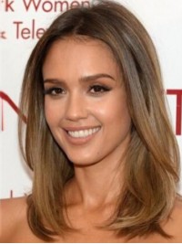 Parrucche Di Capelli Umani In Pizzo Pieno Medio Dritto Con Separazione Centrale Jessica Alba